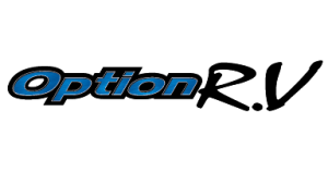 OPTION RV BRUSHED METAL LOGO CARAVAN STICKER